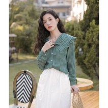 위위브렌 여성 루즈핏 체크 브이 칼라 셔츠