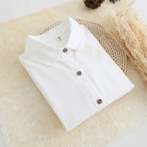 둥근카라블라우스 봄 흰색 셔츠 사무실 레이디 착용 나무 단추 업 턴 다운 칼라 긴 소매 코튼 feminina 공식 핫 t f