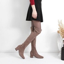 스웨이드 스판 싸이하이 디커 롱부츠 미들힐 통굽 5cm