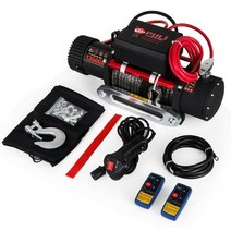 크레인 윈치 전동 원찌 화물차 차량용 원치 자동차 수동 미니 윈지 12v 6t 전기 atv 복구 6120 kg 13500lbs atv utv 2022 용 원격 제어가있는 합성, 빨간색, 13500파운드