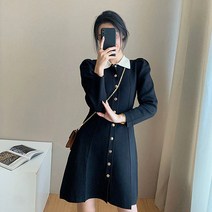[레티고] 프렌치 카라 배색 원피스
