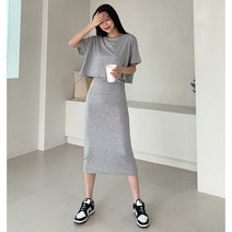 여름 데일리 캐주얼 면 반팔 티셔츠 끈 나시 롱 원피스 세트 2장 드림