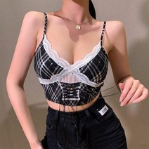 체크무늬 스티치 미니 아일렛 나시탑(2컬러)