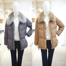 꼼빠니아 여성 가을 겨울 다운 패딩 여자 폭스 카라넥 숏 점퍼 아우터 100