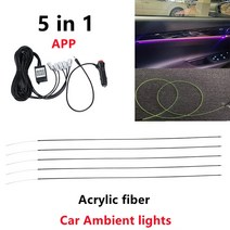 차량용 엠비언트 차량용 무드등 5 인 1 RGB LED 자동차 분위기 인테리어 앰비언트 라이트 아크릴 광섬유, 01 Acrylic 5in1 APP