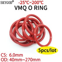 고무오링 VMQ-빨간색 실리콘 링 개스킷 CS 6mm OD 40 270mm O 식품 등급 고무 o-링 vmq 구색 hvac 도구 5 개, 빨간, OD 270mm ID 258mm