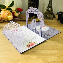 10 개/몫 3D 팝업 흰색 결혼식 초대 카드 삼중 접힌 레이저 컷 포켓 신부 및 신랑 인사말 IC144, [03] Whole set, [05] Violet