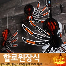 (주)파티해 할로윈 장식2 D-G - 월데코 종이등 데코 행잉 호박 LED 거미줄, E13_할로윈모빌(3입)-거미