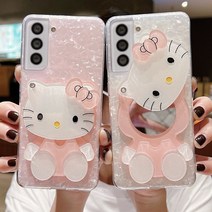 사은품/아이폰 전기종 시리즈 귀여운 고양이 캐릭터 거울 미러 장식 자개 무늬 실리콘 젤리 핸드폰 케이스