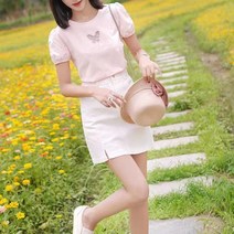 지엘 여성 스커트 반팔티 티셔츠 미니스커트+반팔티 세트