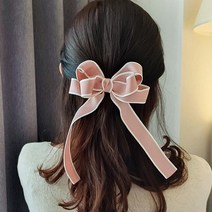 소공녀 롱리본 머리핀+머리끈 2개 세트 골프리본핀 헤어 악세사리, 핑크 Pink