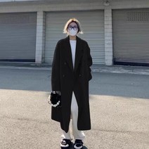 오버핏 트렌치 패턴 포켓 단추 나그랑 톰보이 하프 벨트 루즈핏 롱코트 체크