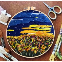 아이지너 스 프랑스자수 패키지 세트 십자수 DIY 키트, 약 15cm, 04 별이 빛나는 밤, 1개