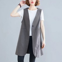 Tagi.신상 여자 오버핏 면마 롱 조끼 빅사이즈 패션 민소매 베스트 여름 데일리