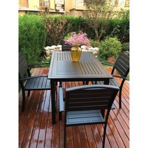 마당 6인용 테이블 야외 테라스 카페 사각 정원용 의자 세트, 의자6개+160x90cm파켓롱테이블메탈프레임