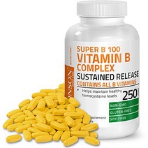 Bronson Vitamin B 100 Complex High Potency Sustained Release (Vitamin B1 B2 B3 B6 B9 - Folic Aci, 1, 기타