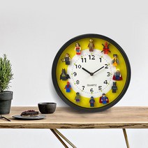 슈퍼히어로 어벤져스 레고벽시계 피규어 블록 블랙, 12인치인형없는 바닥 흰색 프레임