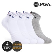 PGA 골프 여성 스포츠 파일 넥배색 로고 발목양말 4족세트 화이트 그레이, FREE, 4족세트_MX