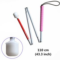 분홍색 손잡이 110cm-155cm 시각 장애인 및 맹인을 위한 알루미늄 이동성 접이식 흰색 지팡이(4개 섹션 아래로 접힘), 110cm(43.3인치)