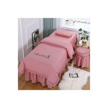 뷰티 살롱용 침구 세트 Tuina 마사지 스파 침대 린넨 시트 커버 베개 스툴 이불 4 피스 115852, embroidery pink