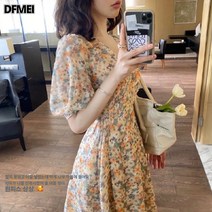 DFMEI 쉬폰 플라워 원피스 여 여름 브이넥 롱 유화 스커트 라인 스커트 러쉬