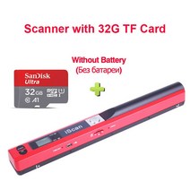 책스캔 북스캔 IScan 휴대용 스캐너 문서 A4 책 컬러 사진 이미지 핸드 헬드 지원 JPG PDF TF 카드 배터리, 13 Red with 32G Card