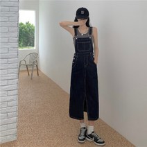 하프기장원피스 트임 데님 멜빵 여성 와이드 루즈핏 작은 코디 키커 보이는 트렌드 3775651350