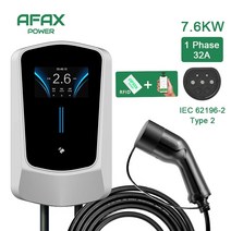 전기차충전커버 afax ev 충전 스테이션 32a 전기 자동차 자동차 충전기 evse wallbox wallmount 7.61122kw type2 케이블 iec62196 53, 7.6kw 32a 1상, 타입2