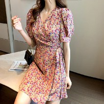 쉬폰원피스 2020뉴타입 봄여름시즌 스커트 플라워 여성원피스 세트복고풍 프랑스타입 날씬해보이는 허리밴딩 a자형미니 키