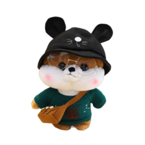 PKTOYS DIY귀여운 애착 오가닉 강아지인형 봉제 동물 크리스마스 명절 선물, 갈색 검은 고양이 모자 녹색 스웨터, 30cm