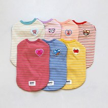 유앤펫 강아지 와펜 스트라이프 나시 티셔츠(M~XL), 스카이