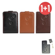 바이어블 1+1 르노 삼성 3버튼 천연 소가죽 스마트키 케이스, 블랙+카멜