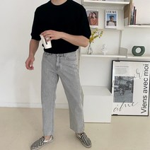 남자 그레이진 세미와이드 일자핏 데님 청바지