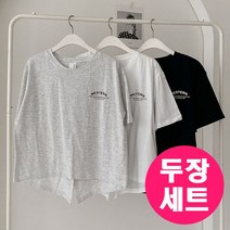 아이우먼 두장세트 K027 SU 빅사이즈 여성 반팔 티 트임 면 라운드 프린팅 패치