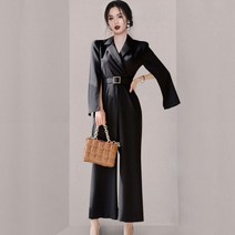 여성 케이프 카라 벨티드 와이드 점프수트 점슈 오피스룩
