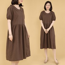 애비뉴투지 엄마옷 모리 린넨 라운드 카라 플리츠 주름 여성 여름 반팔 원피스 O07201 50대 60대 중년여성