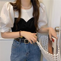 포에브 페이크 투피스 레이어드 티셔츠 블라우스
