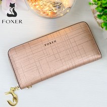 여성지갑 FOXER여성용 분할 가죽 지갑 팔찌가 있는 Bifold 클러치 백 패션 카드 홀더 동전 지갑 핸드폰 가방 여성용 돈 가방