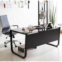 사무실 고급 U자형 다리 강화 유리 책상 의자 세트 깔끔한 홈오피스, 01.스틸뷰1200+03.유리블랙 01.코모도_A형