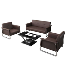 사무용쇼파세트 회의용 업소용 가죽 소파 사장실 대기, 싱글소파2 + 3인소파1+ 티테이블 브라운