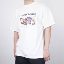 노멀쉐이크 여름 오버핏 해피삭스 프린팅 반팔 티셔츠 빅사이즈