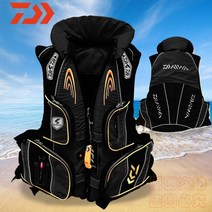 daiwa 낚시 구명 조끼 주의 반사광 구명 조끼 dawa 고부력 120 kg 야외 조끼 멀티 포켓 구명 조끼, 한 사이즈, 검은색