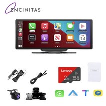 ENCINITAS 카플레이 안드로이드 오토 모니터 차량 올인원 내비게이션 블루투스 블랙박스, 전방렌즈 후방렌즈 2TB 마이크로 SD카드