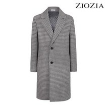 지오지아 95 사이즈 그레이 모혼방 지도리 체크 코트