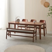 라로퍼니처 보스턴 1900 참죽나무 원목 6인 식탁 세트, 식탁+의자3+벤치1