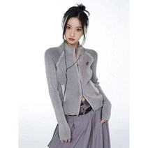 집업 골지 니트 가디건 여성 자수 립 탑 빈티지 지퍼 스웨터 자켓 아메리칸 스타일 데일리룩 슬림 코트