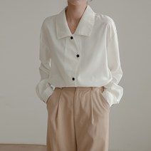오버클래쓰 여성 루즈 블라우스 빈티지 캐주얼 단색 셔츠 남방