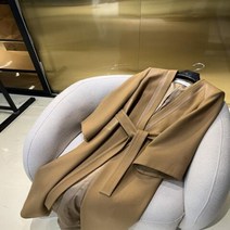Wool Blends 여성용 솔리드 브이넥 울 벨트 오픈 스티치 롱 코트 트렌디하고 우아한 다용도 슬림 여성 의류 가을 겨울