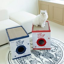 펫스윗홈 고양이 숨숨집 하우스 박스집 스크래쳐 미니캣타워 대형, 블루