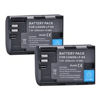 2650mAh LP-E6 LP-E6N 배터리 + 캐논 EOS 6D 7D 5D 마크 II III IV 5D 60D 60Da 70D 80D 90D 5DS R5 R6 XC10 XC15, 배터리 2개